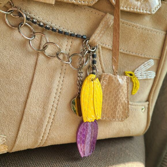 Vntg Tosca Blu Designer Purse Bag Italy Leather Floral Snake Skin Tulip Beaded - Picture 3 of 14